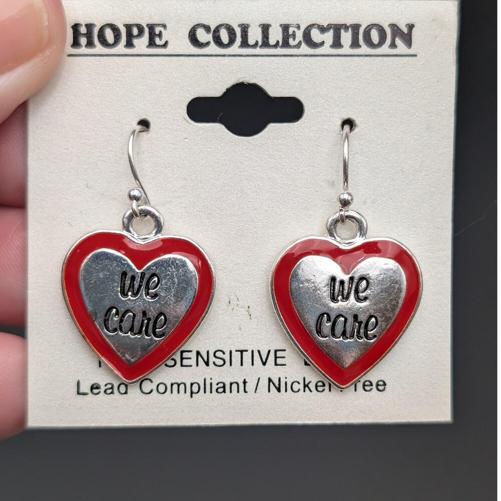 Hope Collection Heart Earrings Dangle Silver Tone Sensitive Nickel Free We Care